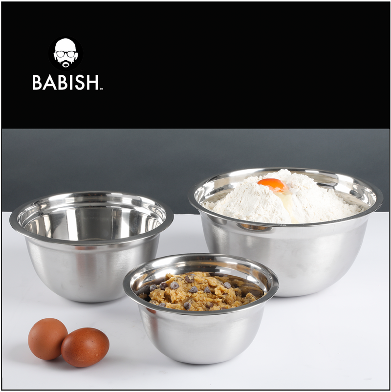 Babish 3pc Stainless Steel Mixing Bowl Set - Brushed - Gift Box w/ Remailer