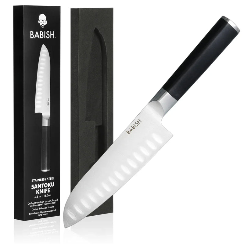 Babish 6.5" German Steel Santoku Knife - ABS Handle - Stainless Steel - Gift Box w/ Remailer