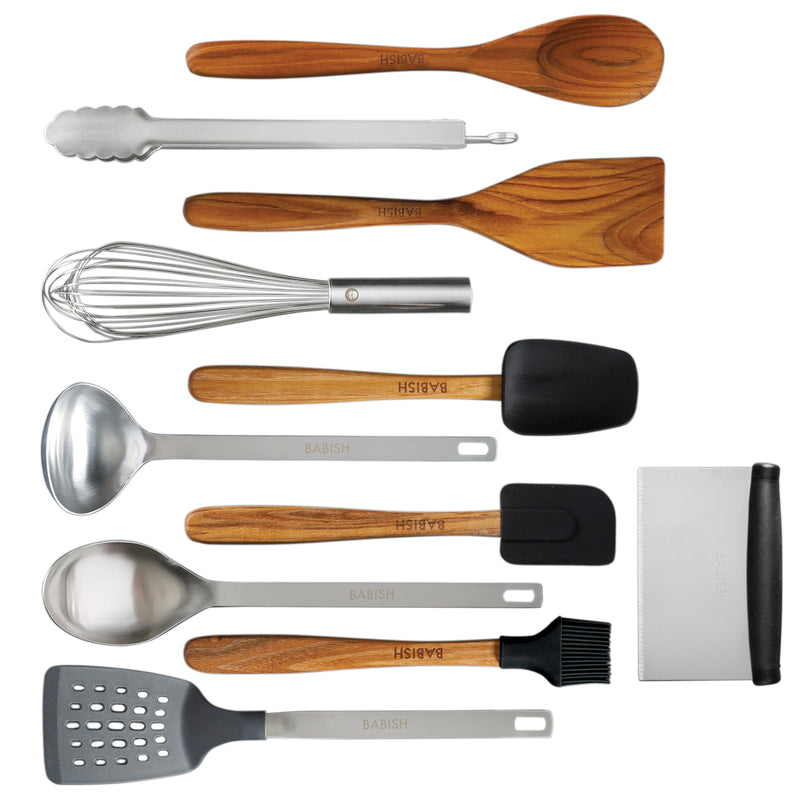 Babish 11 pc Essential Tool Set - Wood / Silicone / SS - GBX w/ Remailer