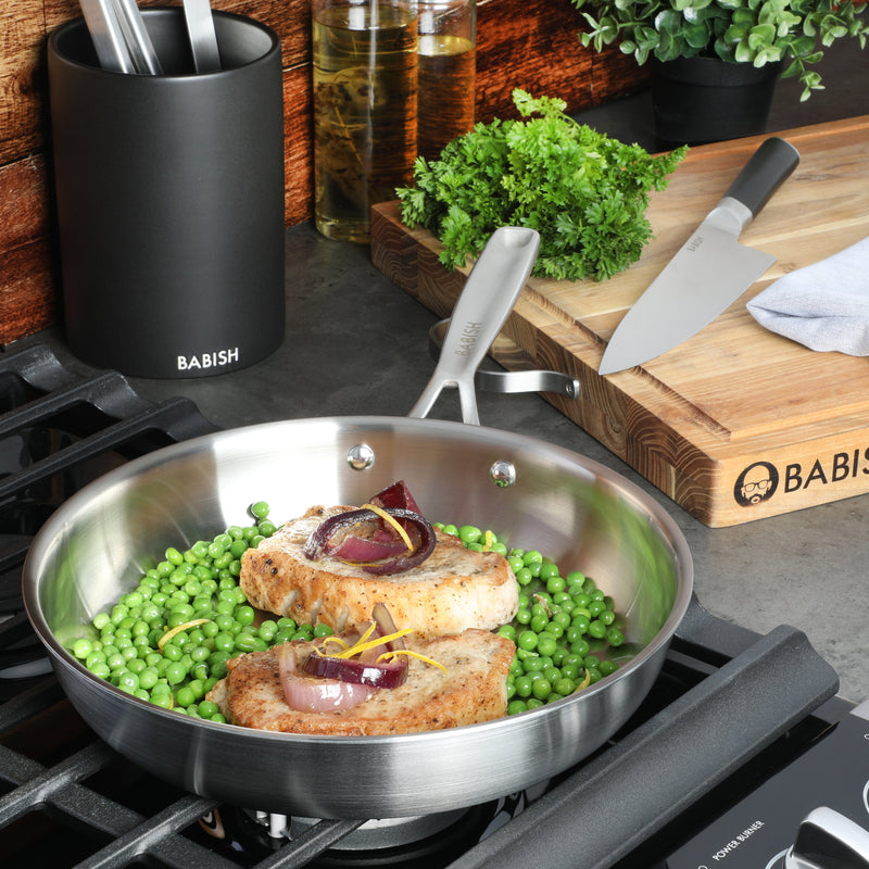 Babish 10" Stainless Steel Triply Fry Pan - Color Sleeve w/ Remailer