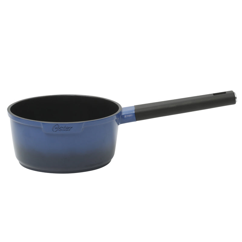 Oster Amberton 10pc Cast Aluminum Cookware Set w/ Kitchen Tools & Felts - Blue - Black Nonstick Interior - Induction Base - Gift Box