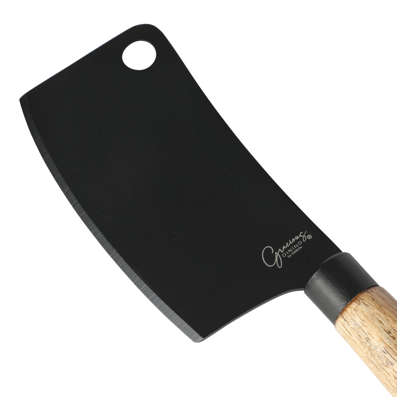 Gibson Elite Gracious Dining 2pc Cheese Knives w/ Leather Hang Rope Serving Board - Matte Black Coated Stainless Steel Blade - Acacia Handle - Clam Pack w/ Window Box