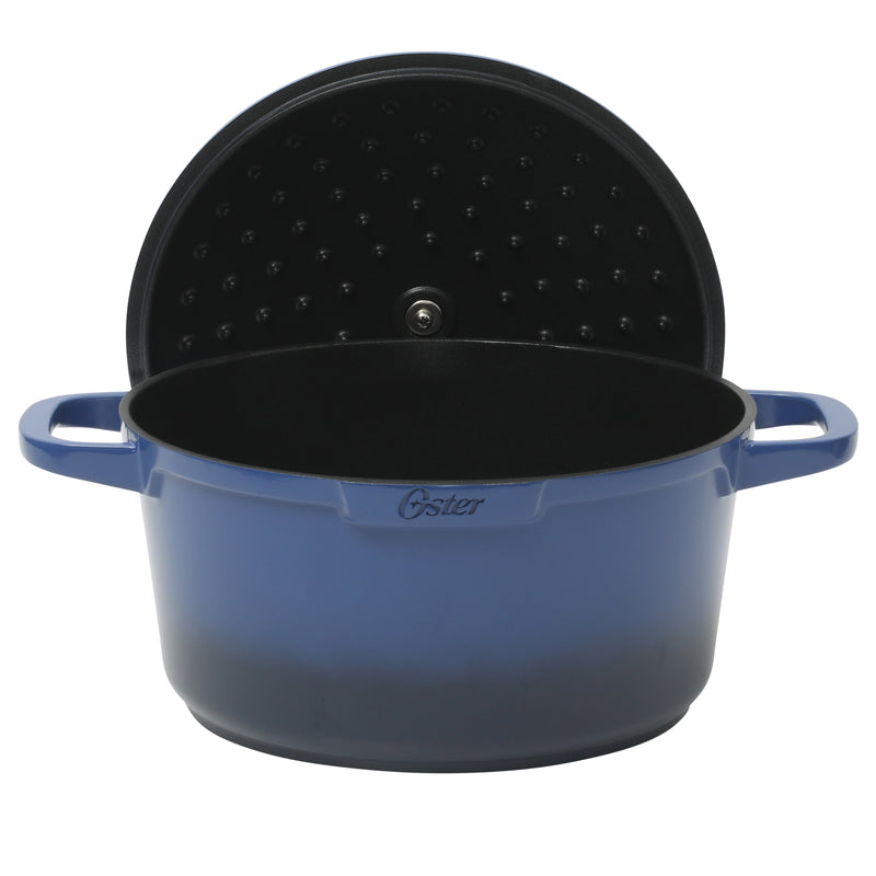 Oster Amberton 10pc Cast Aluminum Cookware Set w/ Kitchen Tools & Felts - Blue - Black Nonstick Interior - Induction Base - Gift Box