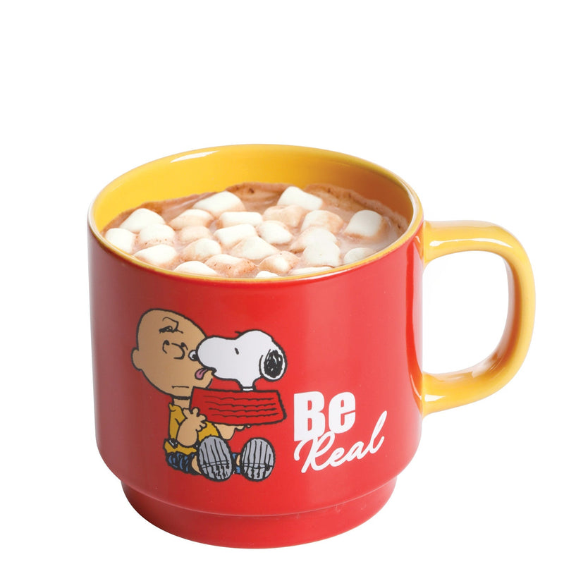 Peanuts Gentle Reminders 4pc 14.8oz Cups w/ Metal Stand - 4 Assorted Designs - Decorated -Stoneware - Gift Box