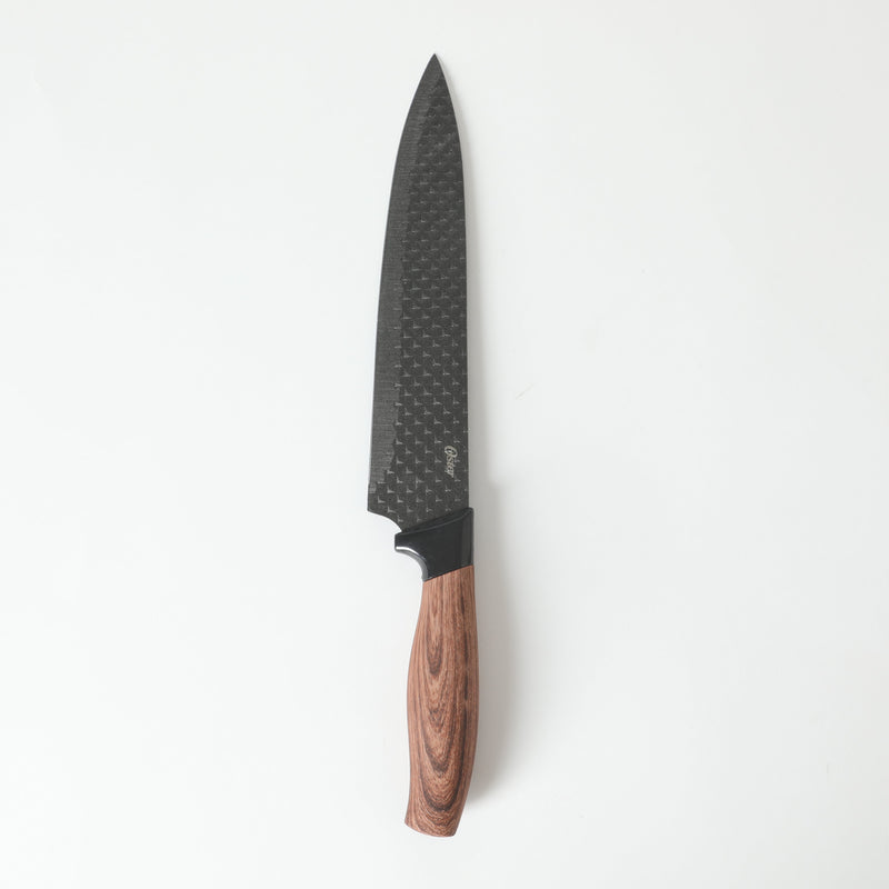 Oster Gunderson 3pc Stainless Steel Cutlery Set - Black Textured Nonstick Blade - ABS Bolster/PP Wood Look Handle - Clam Pack