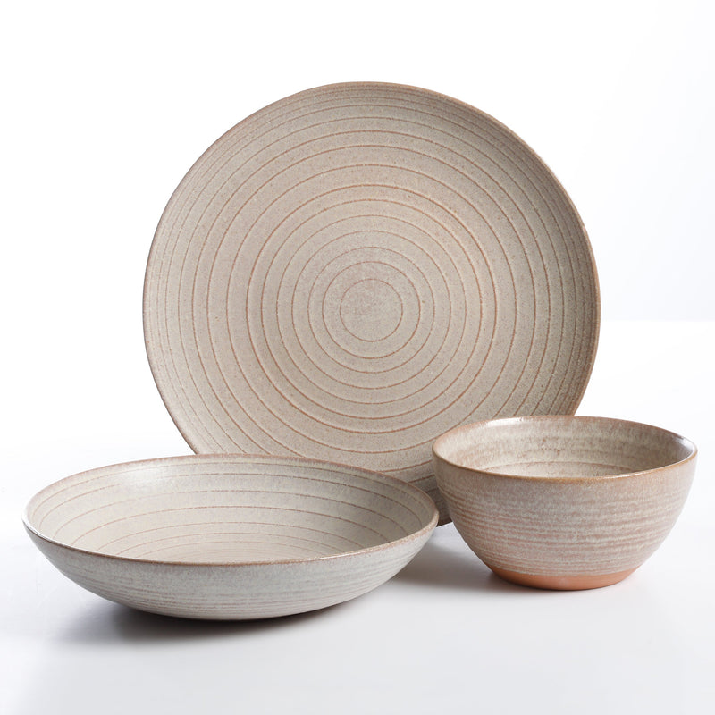 Gibson Elite Dreamweaver Brown 12pc Double Bowl Dinnerware Set - Reactive - Earthenware - Gift Box