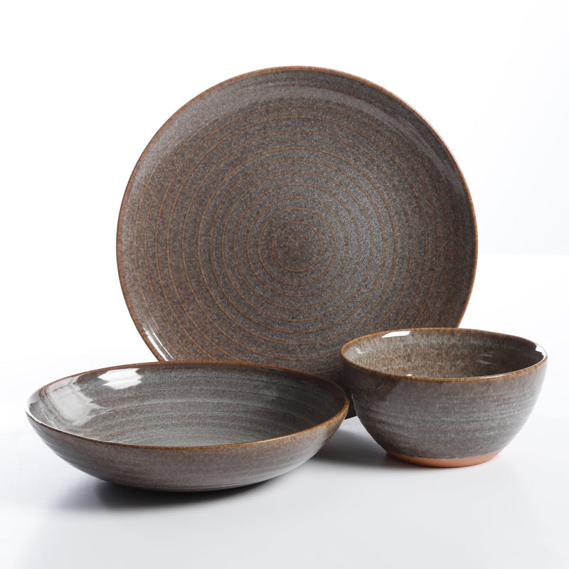 Gibson Elite Dreamweaver Brown 12pc Double Bowl Dinnerware Set - Reactive - Earthenware - Gift Box