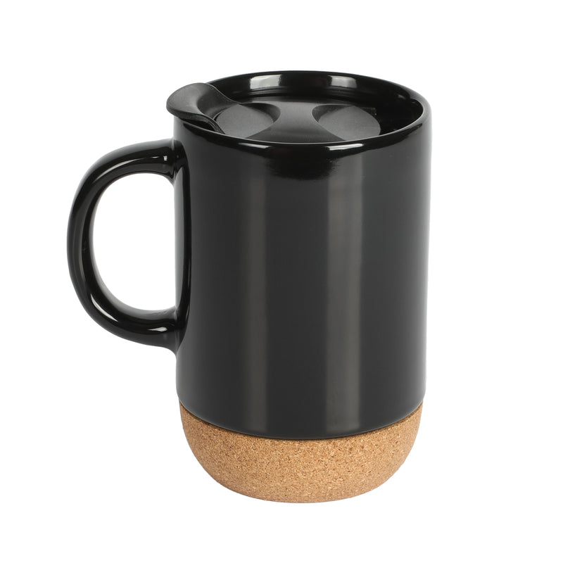 Gibson Home Modani 16.5oz Cup w/ PP Lid - Cork Base - Black & White - Solid Color - Stoneware - Color Sleeve
