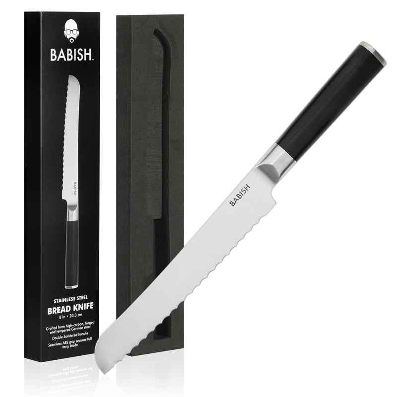 Babish 8" German Steel Bread Knife - ABS Handle - Stainless Steel - Gift Box w/ Remailer