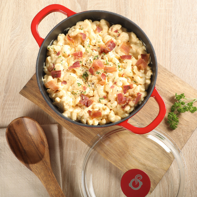 Crock-Pot Artisan 3 Qt Studio Enamel Cast Iron Dutch Oven w/ Borosilicate Lid & Red Coated Knob - Gradient Red - Round - Gift Box w/ Remailer