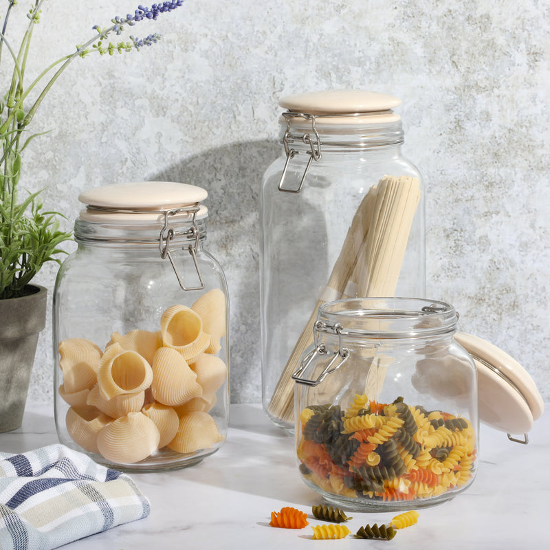 Martha Stewart Rindleton 3pc Glass Canister Set w/ Ceramic Lid - White - Clear - Gift Box