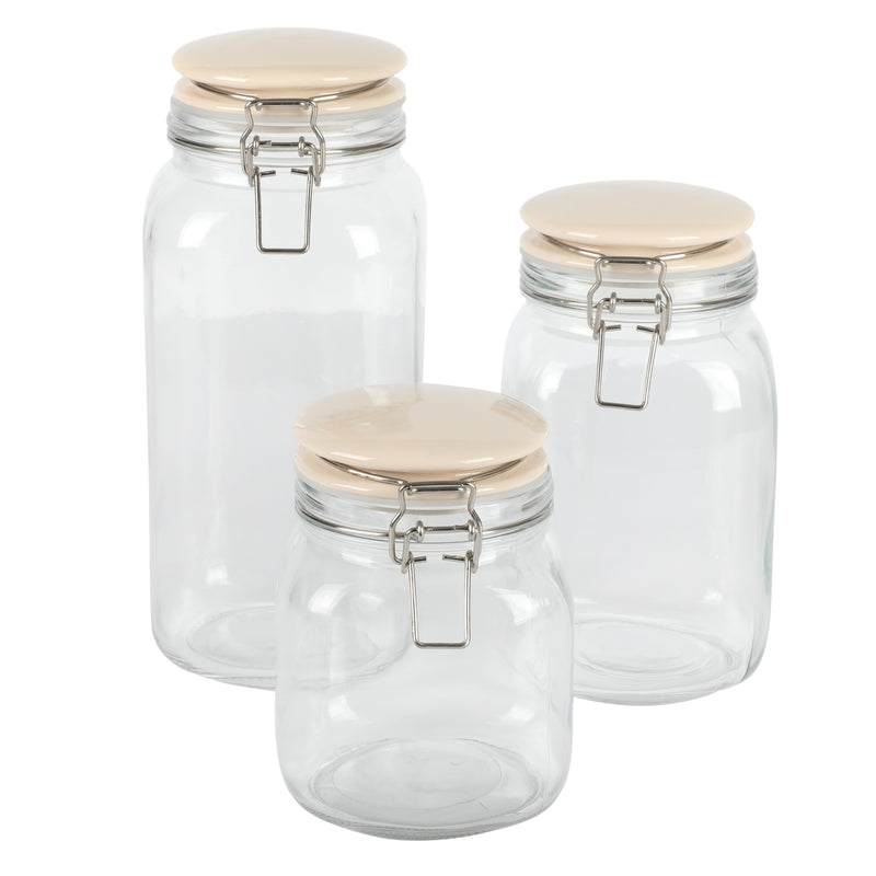Martha Stewart Rindleton 3pc Glass Canister Set w/ Ceramic Lid - White - Clear - Gift Box