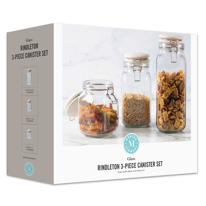 Martha Stewart Rindleton 3pc Glass Canister Set w/ Ceramic Lid - White - Clear - Gift Box