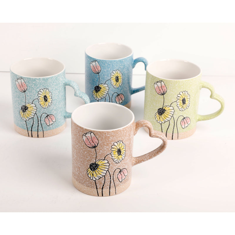Gibson Home Sunbloom 15oz Mug - 4 Assorted Designs - Wax Relief - Stoneware - Open Stock