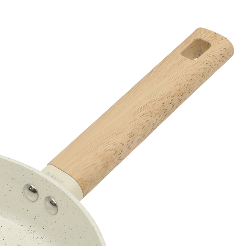 Gibson Home Marbleton 9.5" Aluminum Frying Pan - Ceramic Speckle Int - Wood Look Handle - O/S - Color Sleeve