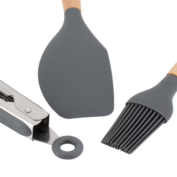 Gibson Home Holton 7pc Kitchen Tools & Gadgets Set - Beech Wood Handle - Nylon/Silicone Head - Gift Box