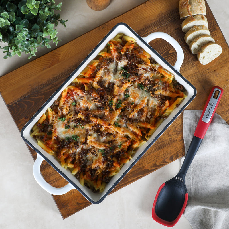 Crock-Pot Artisan 13" Enamel Cast Iron Lasagna Pan - Matte Linen - Rectangle - Color Sleeve w/ Remailer