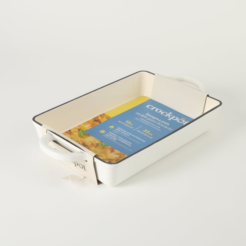 Crock-Pot Artisan 13" Enamel Cast Iron Lasagna Pan - Matte Linen - Rectangle - Color Sleeve w/ Remailer