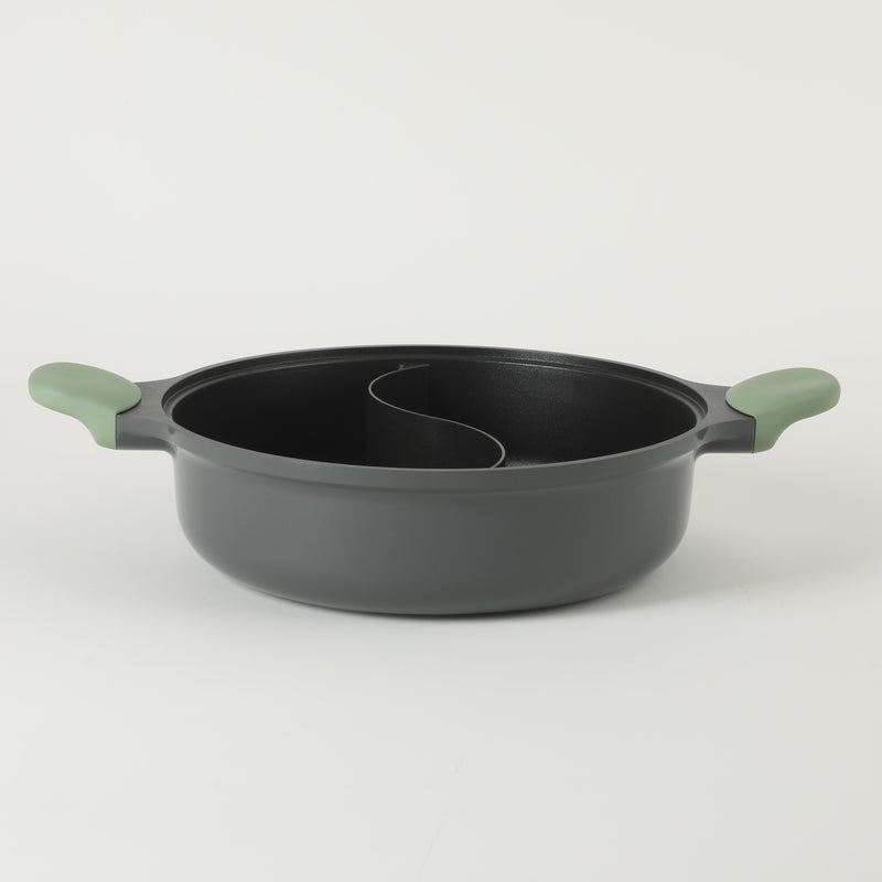 Kenmore - Theodore 6.5qt Cast Aluminum Hot Pot w/ Divider & Lid - Nonstick - Glass Lid w/ Silicon Rim - Induction Base - Soft Touch Handle - GBX w/ Remailer