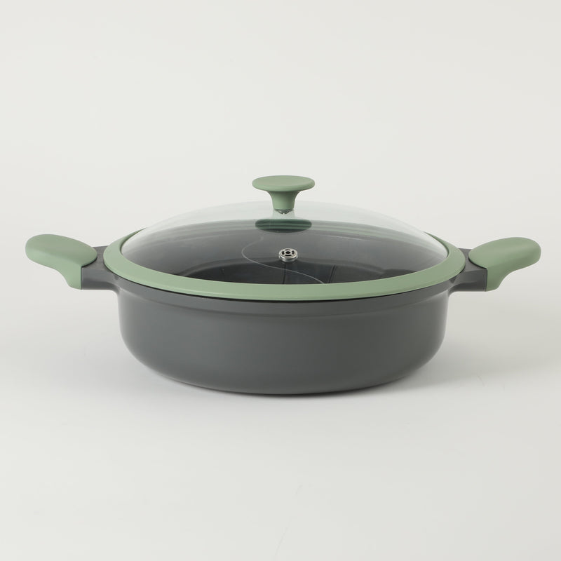 Kenmore - Theodore 6.5qt Cast Aluminum Hot Pot w/ Divider & Lid - Nonstick - Glass Lid w/ Silicon Rim - Induction Base - Soft Touch Handle - GBX w/ Remailer