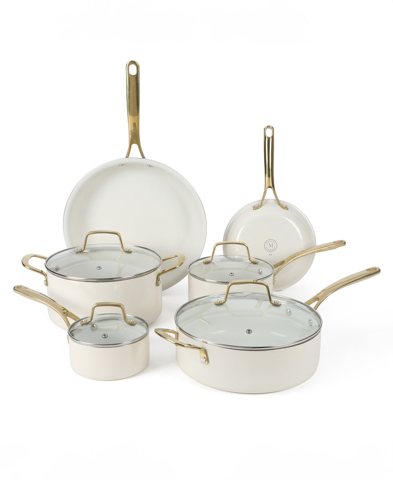 Martha Stewart Lockton - 10 pc Enamel Aluminum Cookware Set - Ceramic Nonstick Int - SS Handles - GBX