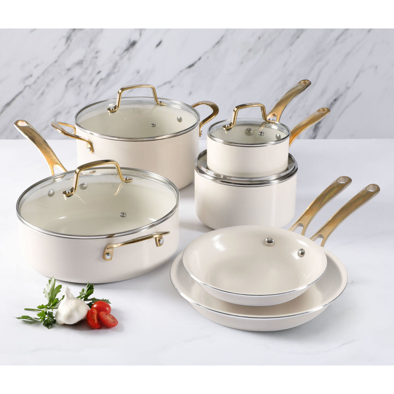 Martha Stewart Lockton - 10 pc Enamel Aluminum Cookware Set - Ceramic Nonstick Int - SS Handles - GBX