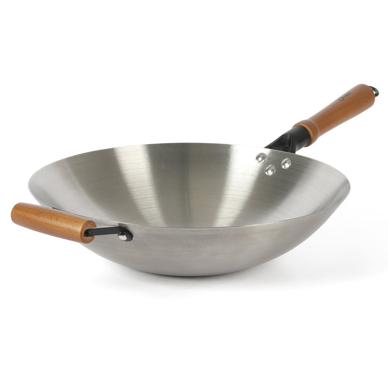 Oster Sangerfield 14" Stainless Steel Wok - Satin Interior & Exterior - Wood Handle - Color Sleeve