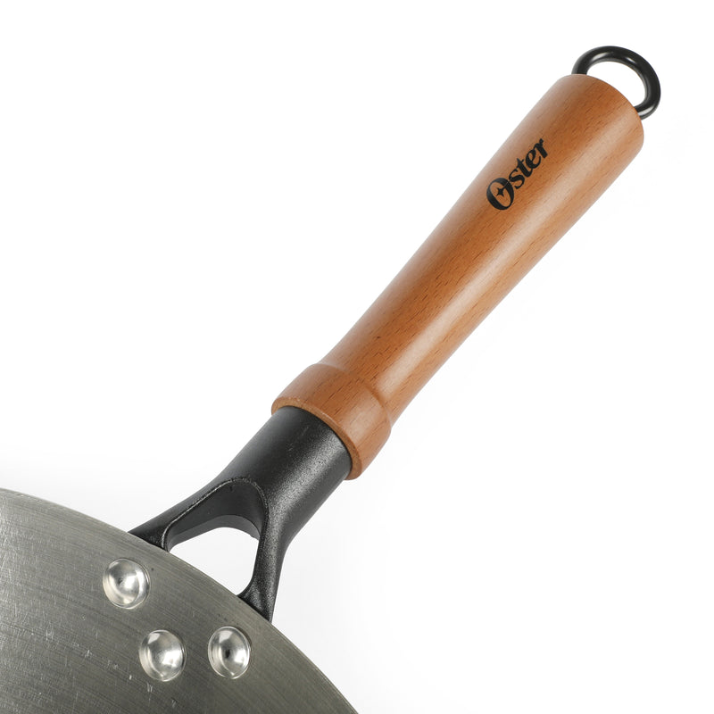 Oster Sangerfield 14" Stainless Steel Wok - Satin Interior & Exterior - Wood Handle - Color Sleeve
