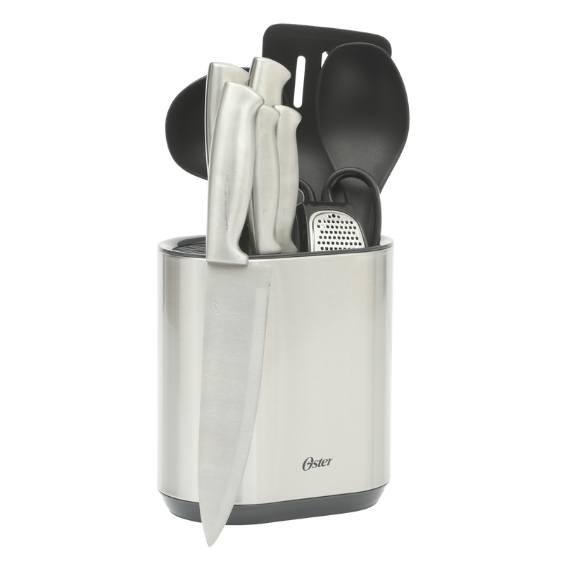 Oster Baldwyn 12pc Cutlery & Gadgets Combo w/ Block - Stainless Steel Handle & Nylon Head Tools - Stainless Steel Cutlery - Gift Box