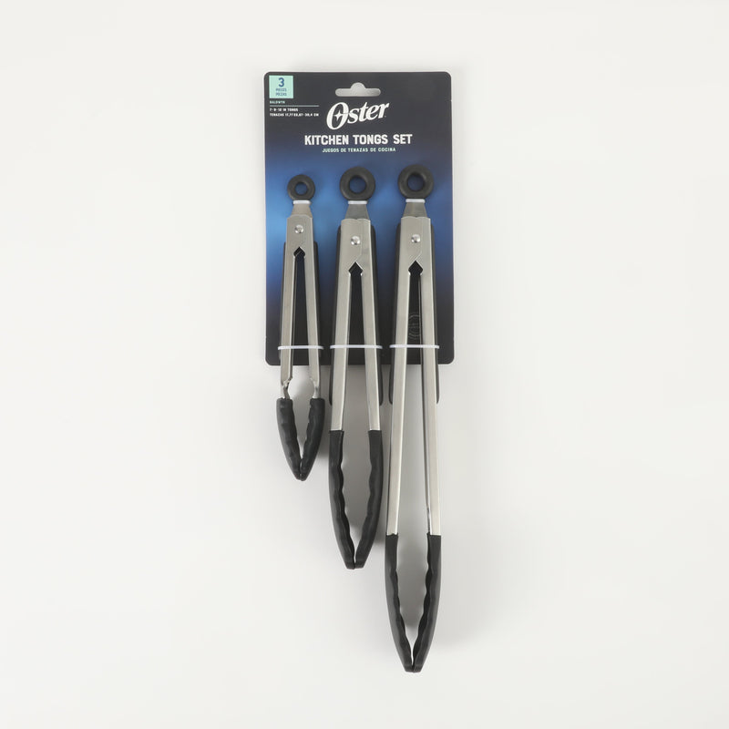 Oster Baldwyn 3pc Stainless Steel Tongs Set - Nylon/SS/TPR Handle - Tie Card