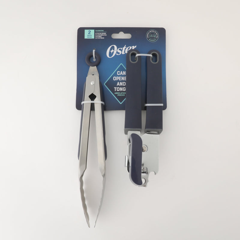 Oster Bluemarine 2pc Stainless Steel Can Opener & Tongs Set - Tie Card