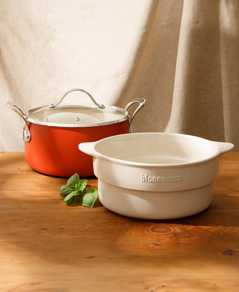 Bloomhouse 6qt Aluminum Ceramic Non-Stick Dutch Oven w/ Lid & Ceramic Steamer - Gift Box w/ Remailer