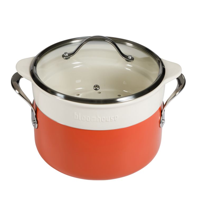 Bloomhouse 6qt Aluminum Ceramic Non-Stick Dutch Oven w/ Lid & Ceramic Steamer - Gift Box w/ Remailer