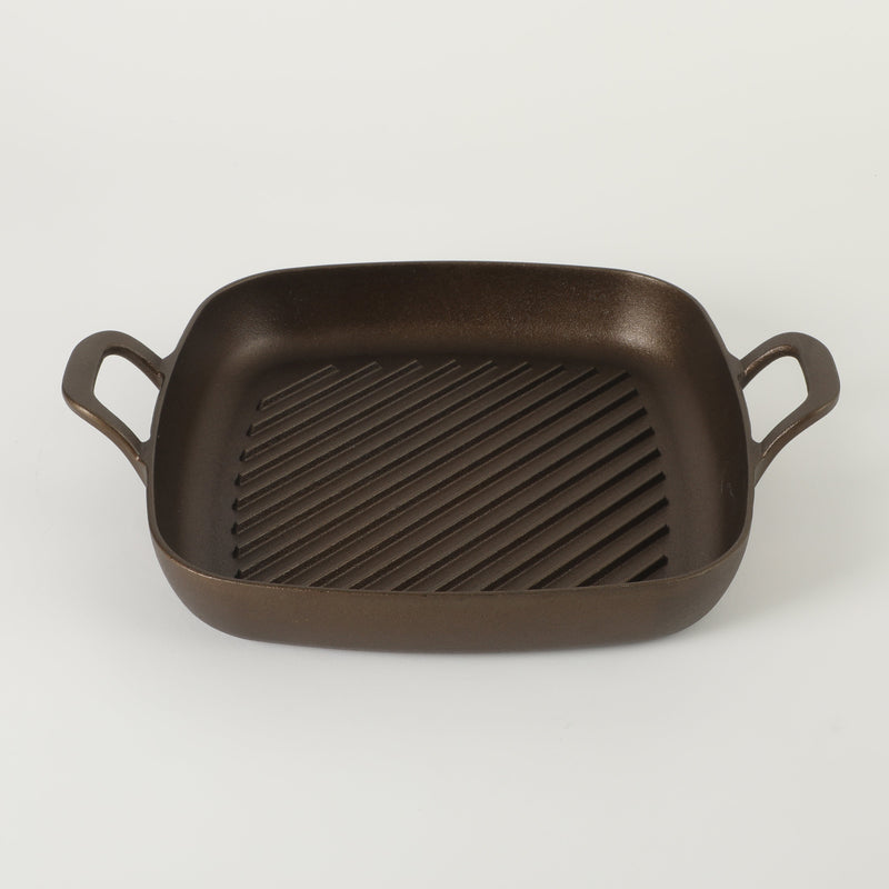 Bloomhouse 12" Preseason Plus Cast Iron Grill Pan w/ Wooden Trivet - Olive Oil - 2 Sides Handles - GBX w/ Remailer
