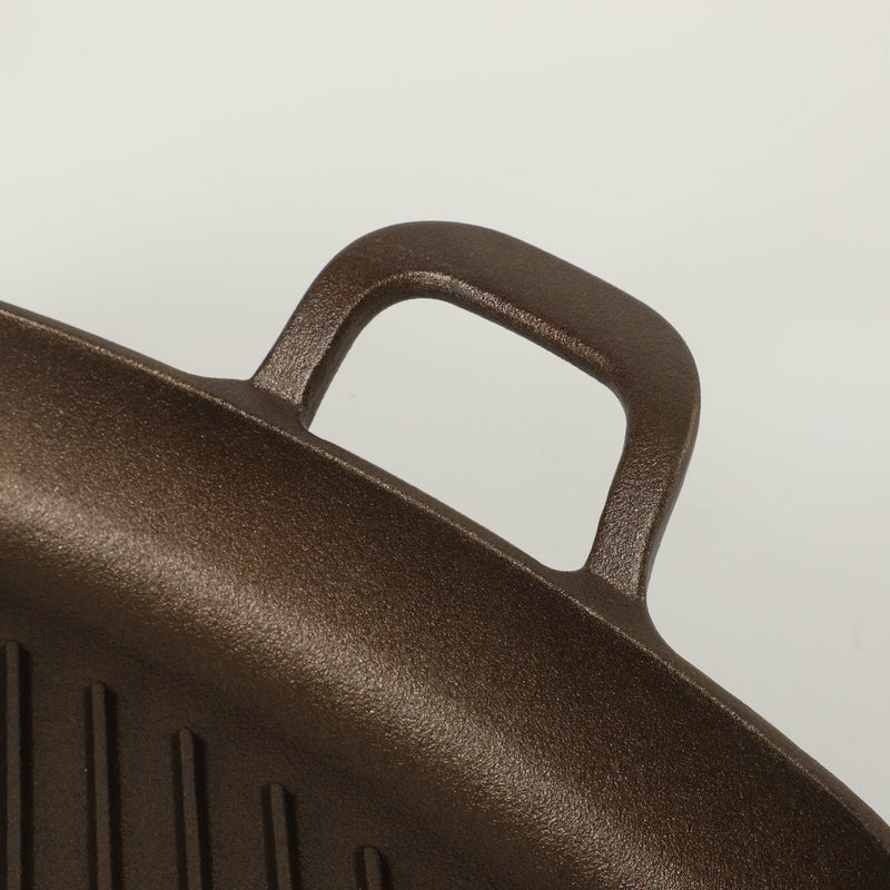 Bloomhouse 12" Preseason Plus Cast Iron Grill Pan w/ Wooden Trivet - Olive Oil - 2 Sides Handles - GBX w/ Remailer