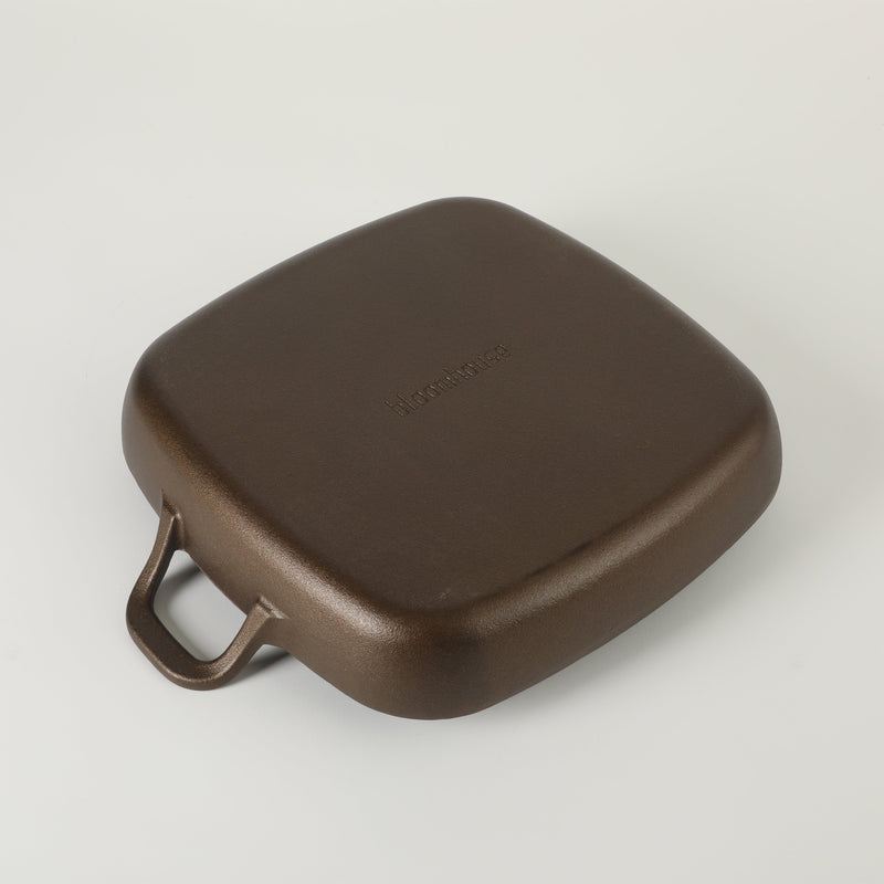 Bloomhouse 12" Preseason Plus Cast Iron Grill Pan w/ Wooden Trivet - Olive Oil - 2 Sides Handles - GBX w/ Remailer