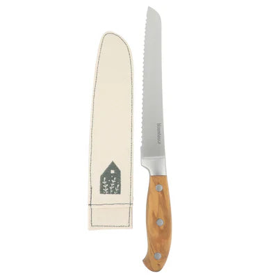 Bloomhouse 8" German Steel Bread Knife - Olive Wood Forged Handle - Stainless Steel - Gift Box w/ Remailer