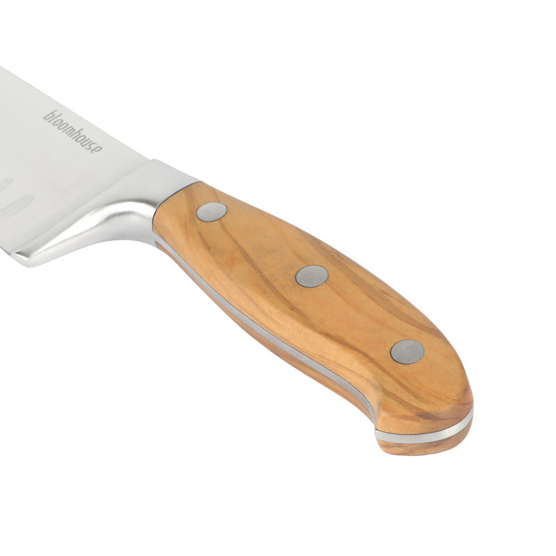 Bloomhouse 7" German Steel Santoku Knife - Olive Wood Forged Handle - Stainless Steel - Gift Box w/ Remailer