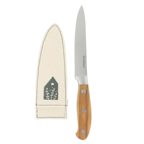 Bloomhouse 5" German Steel Utility Knife - Olive Wood Forged Handle - Stainless Steel - Gift Box w/ Remailer