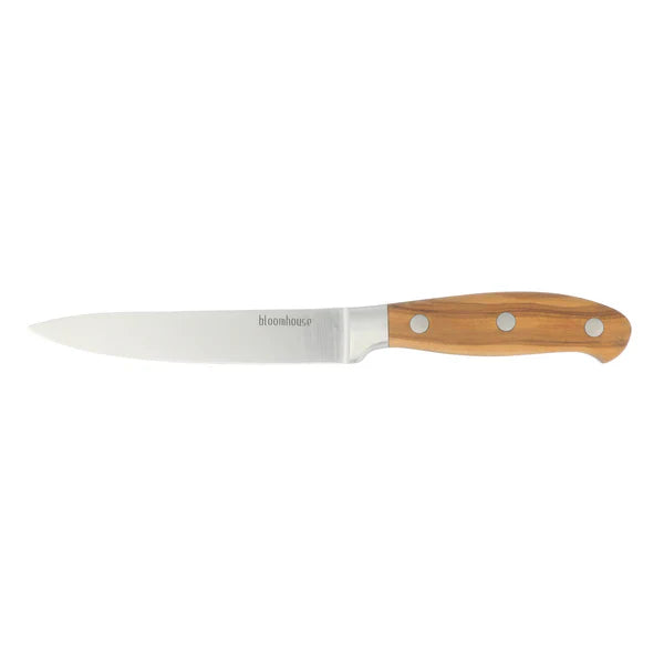 Bloomhouse 5" German Steel Utility Knife - Olive Wood Forged Handle - Stainless Steel - Gift Box w/ Remailer