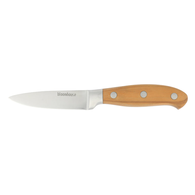 Bloomhouse 3.5" German Steel Paring Knife - Olive Wood Forged Handle - Stainless Steel - Gift Box w/ Remailer