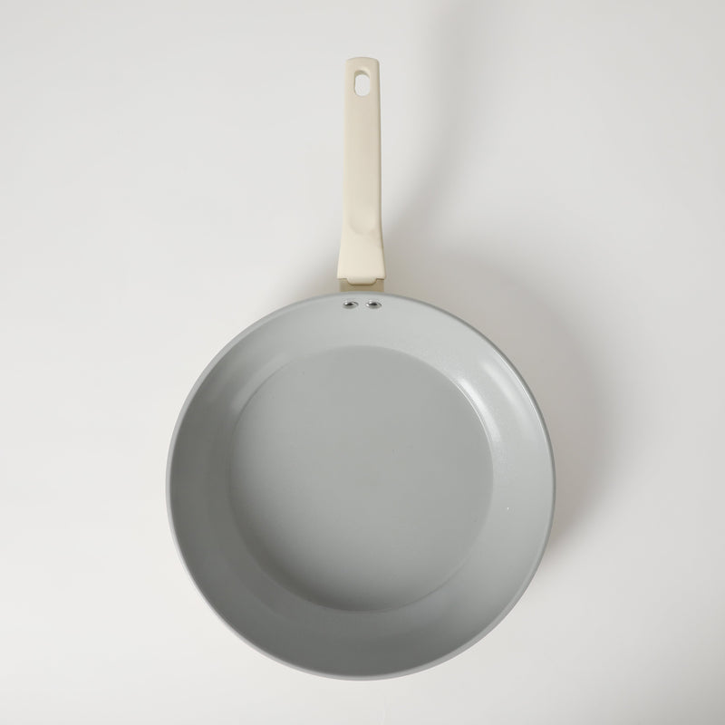 Gibson Home Barnsdall 12" Aluminum Frying Pan - Linen - Grey Ceramic Nonstick Interior - Soft Touch Handle - Forged Look - Color Label