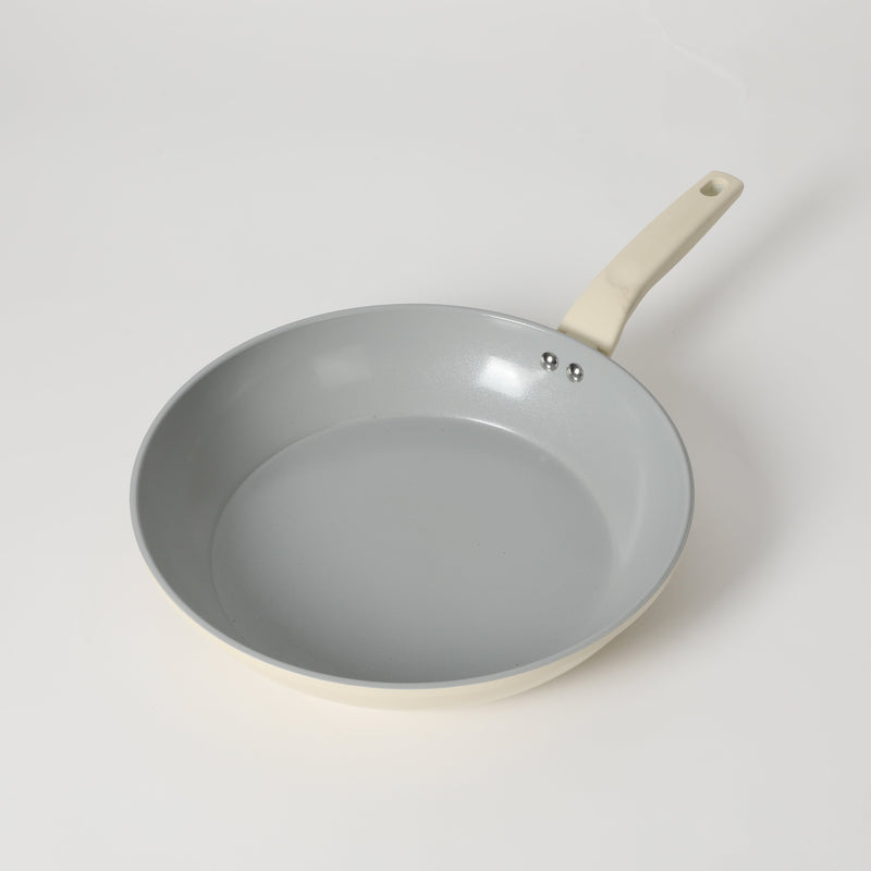 Gibson Home Barnsdall 12" Aluminum Frying Pan - Linen - Grey Ceramic Nonstick Interior - Soft Touch Handle - Forged Look - Color Label