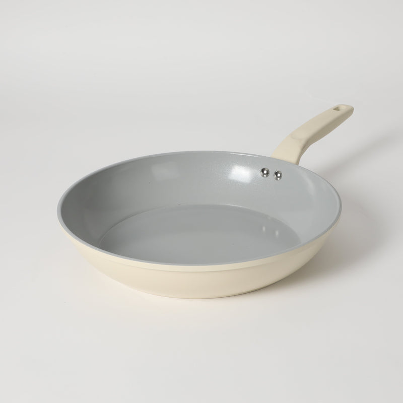 Gibson Home Barnsdall 12" Aluminum Frying Pan - Linen - Grey Ceramic Nonstick Interior - Soft Touch Handle - Forged Look - Color Label