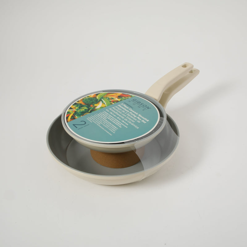 Gibson Home Barnsdall 2pc 10" & 8" Aluminum Frying Pan - Linen - Grey Ceramic Nonstick Interior - Soft Touch Handle - Forged Look- Color Label