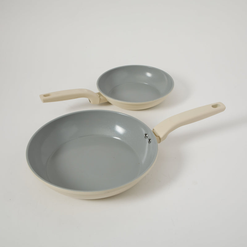 Gibson Home Barnsdall 2pc 10" & 8" Aluminum Frying Pan - Linen - Grey Ceramic Nonstick Interior - Soft Touch Handle - Forged Look- Color Label