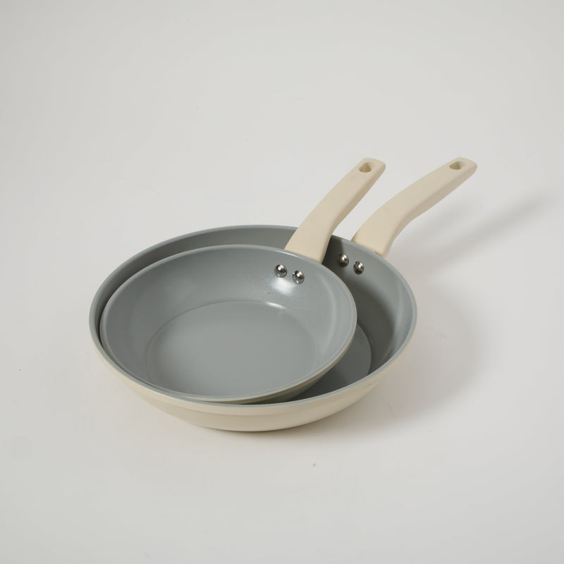 Gibson Home Barnsdall 2pc 10" & 8" Aluminum Frying Pan - Linen - Grey Ceramic Nonstick Interior - Soft Touch Handle - Forged Look- Color Label