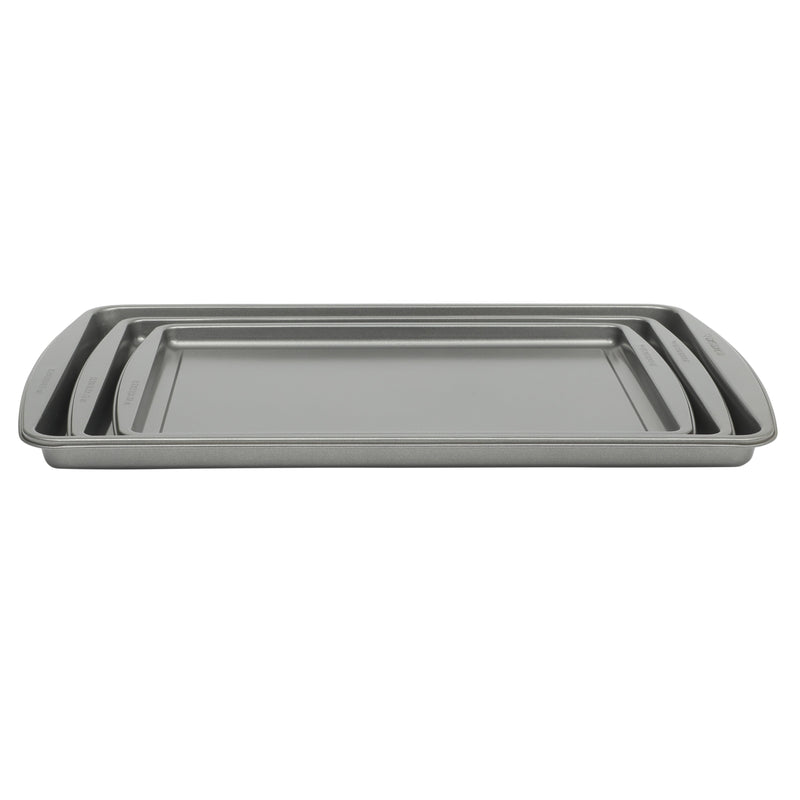 Gibson Home Love To Bake 3pc Carbon Steel Jelly Roll Pan Set - Grey - 2 Layer Nonstick - Color Label & Shrink Wrap