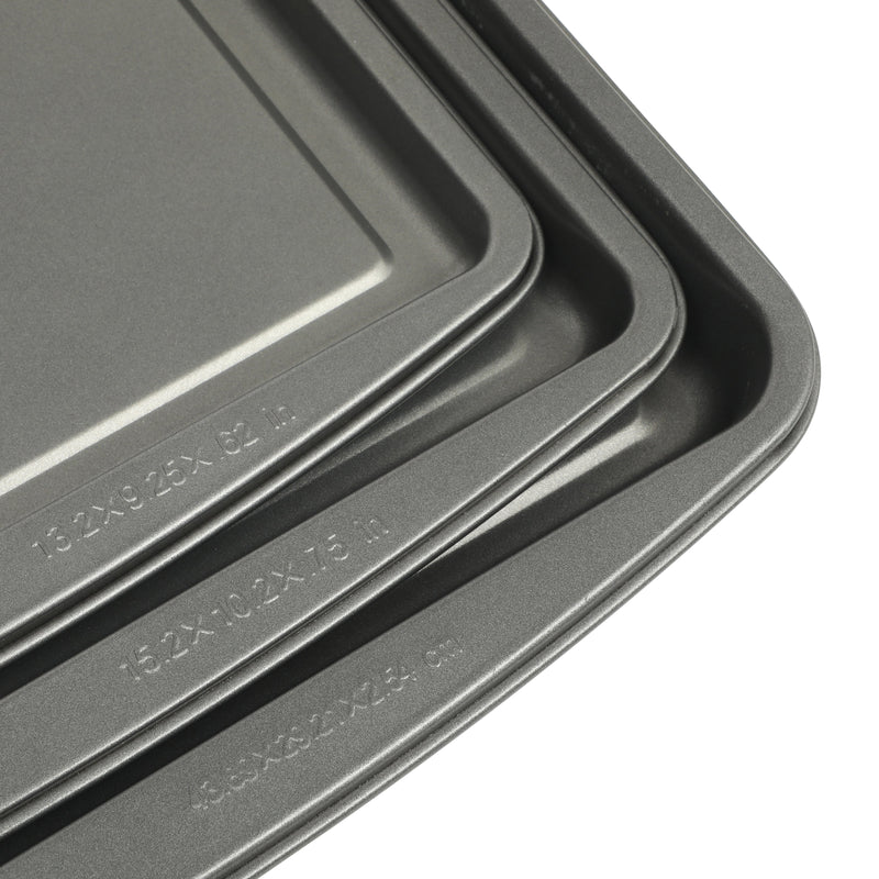 Gibson Home Love To Bake 3pc Carbon Steel Jelly Roll Pan Set - Grey - 2 Layer Nonstick - Color Label & Shrink Wrap