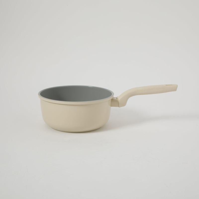 Gibson Home Barnsdall 2qt Aluminum Saucepan w/ Glass Lid - Linen - Grey Ceramic Nonstick Interior - Soft Touch Handle - Forged Look - Color Label